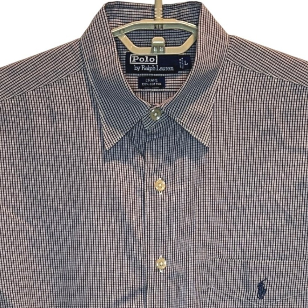 Polo Ralph Lauren Crane Button Down Shirt L Men's Navy Blue Micro Check Cotton